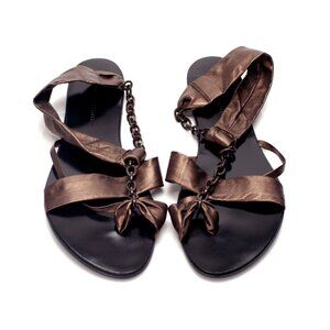NWOB Handmade THE CURRENT NEW YORK Designer Metallic Leather Chain Flat Sandals